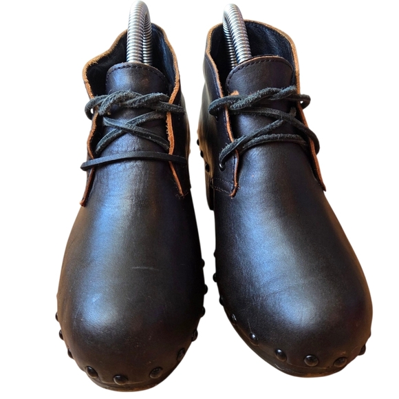 Unbranded Made In France Wooden Ankle Leather Boho Fall Winter Boots Black Sz 6 - Picture 9 of 13